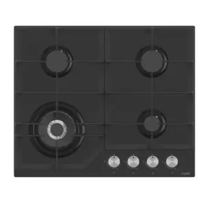 MIKA Built-In Gas Hob, 60cm, 4 Gas with WOK, Black Glass
